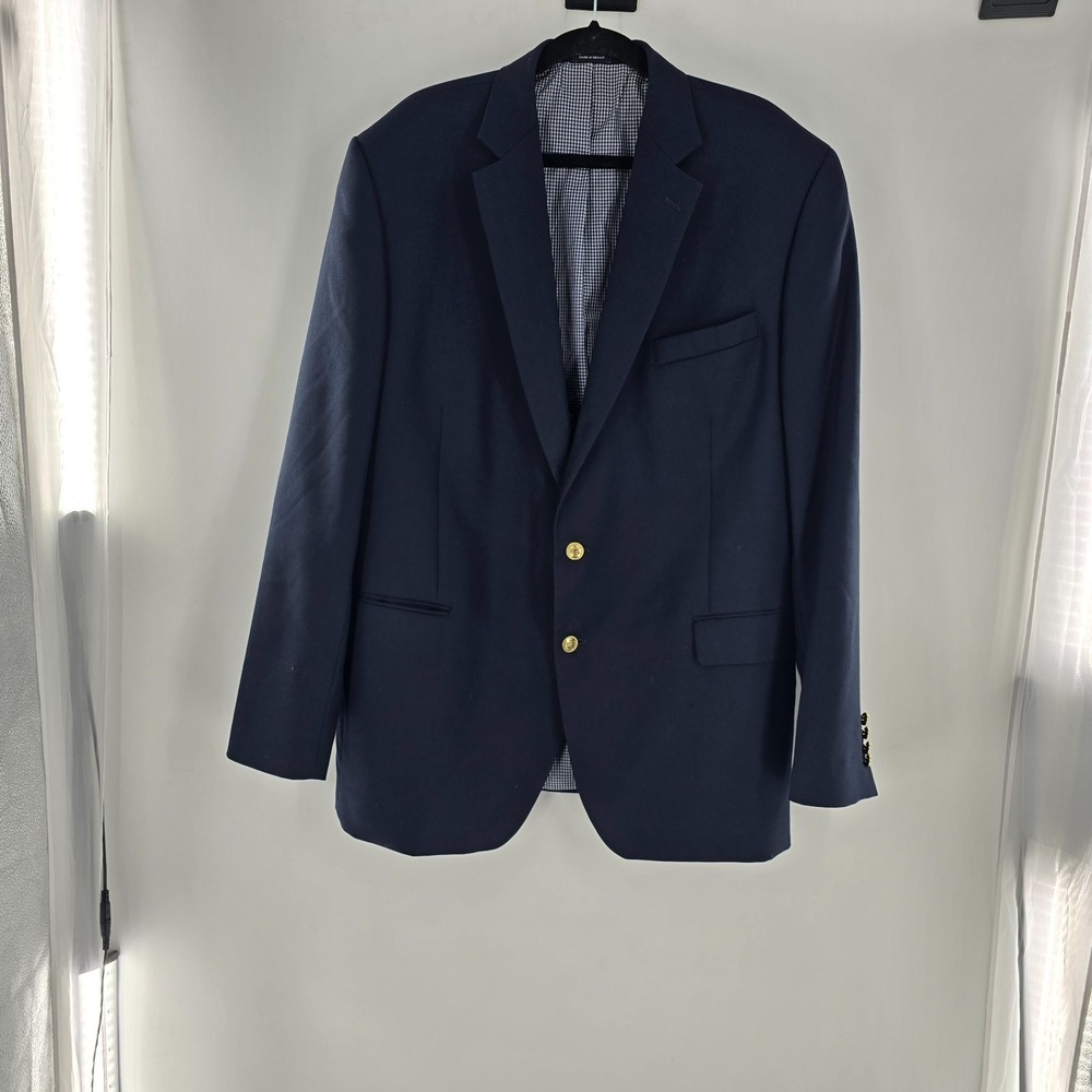 Stafford  Navy 100% Wool Mens Blazer‎ Suit Jacket Sport Coat Size 48 LONG